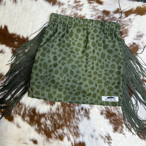 Olive Leopard Fringe Corduroy Skirt